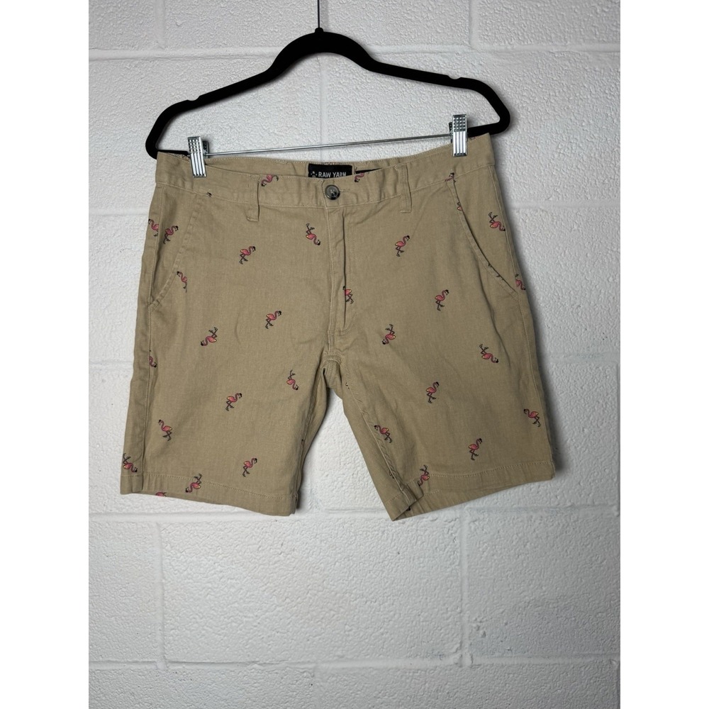 Raw Yarn Industries Flamingo Print Shorts Mens 32 Stretch Twill Chino Preppy